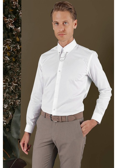 Efor Gk 704 Slim Fit Beyaz Klasik Gömlek Beyaz