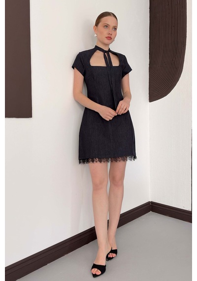 Verymoda Dantel Detaylı Kot Elbise D3041 Lacivert