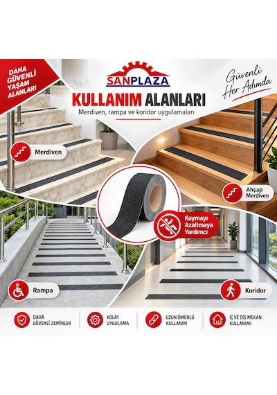 Sanplaza Wonder Wbks5015 Siyah Kaydırmazlık Bandı 50 Mm X 15 Mt Merdiven Zemin Güvenlik Bandı