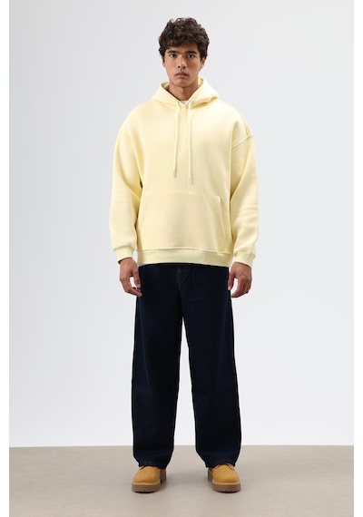 Vamos Basic Oversize Yıkamalı Hoodie Sarı
