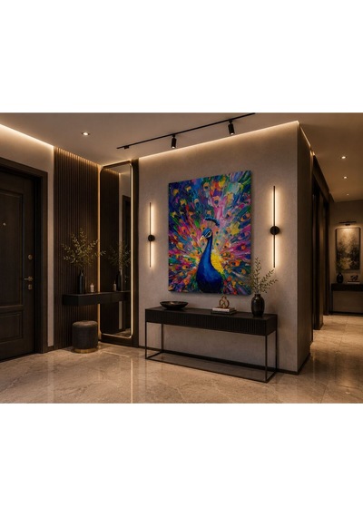Renkli Tavus Kuşu Soyut Kanvas Tablo Modern Lüks Salon, Antre Ve Genç Odası Dekoratif Çerçevesiz Duvar Tablosu