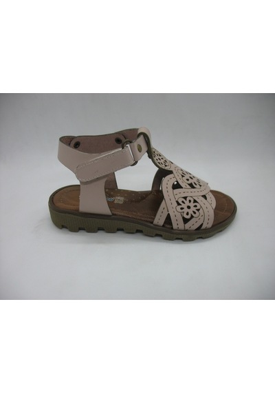 Raduno 0329 Doğal Deri , Çiçekli Kız Çocuk Pudra Sandalet 26-30 Pudra