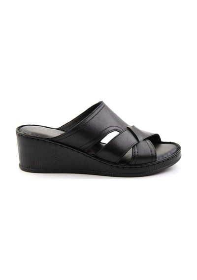 Bambi Siyah Hakiki Deri Kadın Terlik K04552002103 Siyah