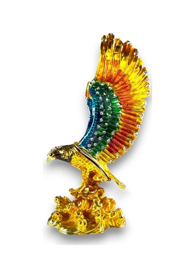 Taşlı Dekoratif Kartal Biblo Metal, Renkli Kanat Detaylı, Şık Ev Aksesuarı 14x12 CM 727686291