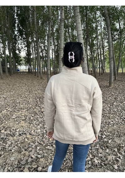 Fermuarlı Polo Yaka Kazak/ Sweatshirt Gri