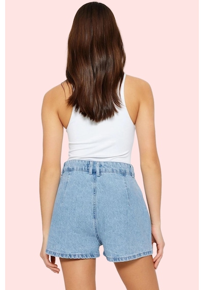 Ersefa Kadın Denim Şort Pamuk City Short Kalıp Geniş Paça Kısa Boy Yazlı mavi