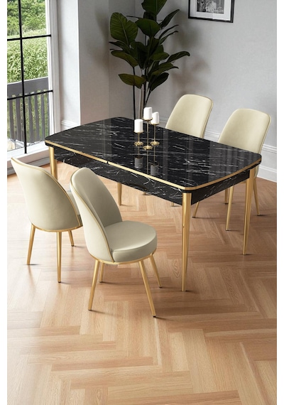 Canisa Nira Serisi 70x114 Mdf Siyah Mermer Desen Mutfak Masa Takımı 4 Krem Sandalye Gold Detay Siyah Mermer Desen Masa Sandalye Krem Ayaklar Gold Canisa Nira Serisi 70x114 Mdf Siyah Mermer Desen Mutfak Masa Takımı 4 Krem Sandalye Gold Detay Siyah Mermer Desen Masa Sandalye Krem Ayaklar Gold