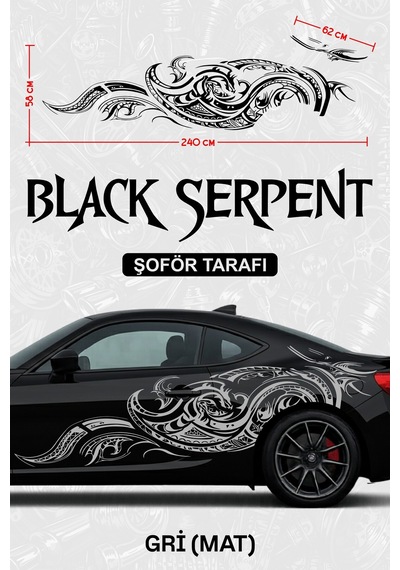 Black Serpent Yan Gövde Sticker Kaplama Gri Mat Şoför - 864811967