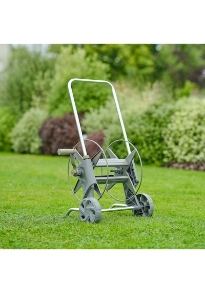 Tekerlekli Hortum Makarası 50 Metre Kapasiteli 1/2" 12,5 Mm Ayarlanabilir Saplı Bahçe Hortum Sarma Arabası