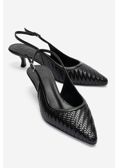 Luvi Shoes Alvessıa Siyah Örgü Kadın Kısa Topuklu Ayakkabı