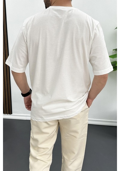 Erkek Oversize Pamuklu Basic T-shirt Ekru Edw089-ekru Ekru