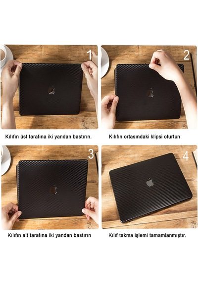 Apple Uyumlu MacBook Pro Kılıf 1706-08 A1989 2159 2251 2289 A2338 Karbon Fiber Siyah