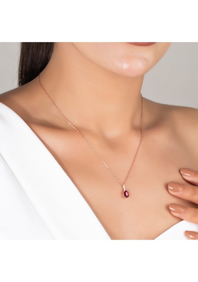 925 Ayar Gümüş Oval Kesim Yakut Ve Pırlanta Taşlı Rose, Sarı Altın Ve Gümüş Kaplama Hediye Kolye Gümüş 925 Ayar Gümüş Oval Kesim Yakut Ve Pırlanta Taşlı Rose, Sarı Altın Ve Gümüş Kaplama Hediye Kolye Gümüş
