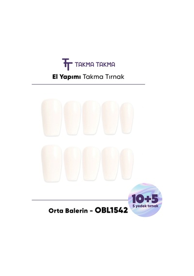 15'li Krem Rengi Orta Balerin Obl1542 Tekrar Kullanılabilir El Yapımı Protez Takma Tırnak S