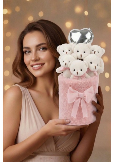 Sevgililer Günü Ne Özel: Premium Kalp Balonlu Deluxe Peluş Pembe Ayıcık Buketi Özel Kutulu Tasarım