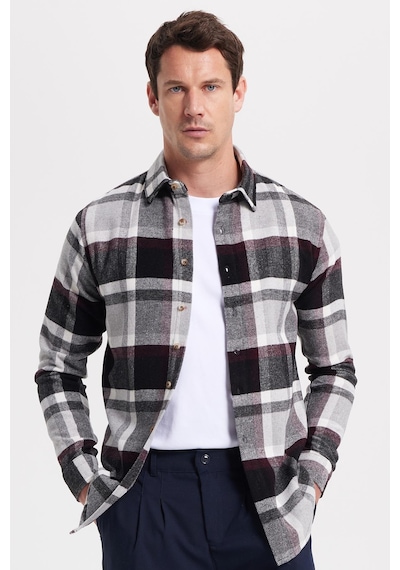 Tudors Erkek Slim Fit Dar Kesim Kareli Kışlık Oduncu Gömlek-42351 Gri