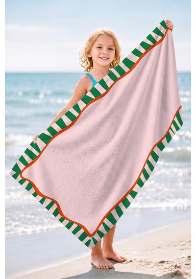 Çizgili Modern Pembe Yeşil Plaj Havlusu - Akdeniz Stil Dalgalı Form Hızlı Kuruyan Mikrofiber Havlu Serin Zambak
