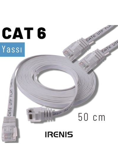 Irenıs 50 Cm Cat6 Kablo Yassı Ethernet Network Lan Ağ Kablosu