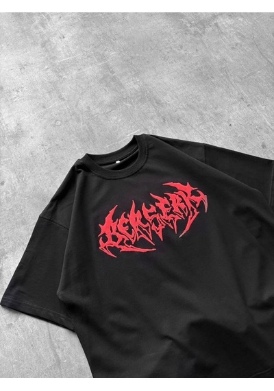 Erkek Kısa Kol Yazlık Tişört Bisiklet Yaka Baskılı Oversize T-shirt - Siyah Siyah