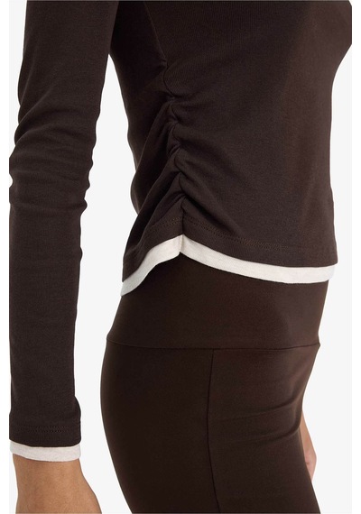 Defacto Slim Fit Ribana Kahverengi Kadın Uzun Kollu T-shirt E6548ax/bn267 Kahverengi Defacto Slim Fit Ribana Kahverengi Kadın Uzun Kollu T-shirt E6548ax/bn267 Kahverengi