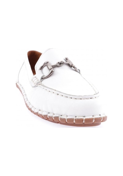 Dgn 600-23y Kadin Dikiş Detayli Metal Tokali Loafer Ayakkabi 600-2109-R0198 Beyaz