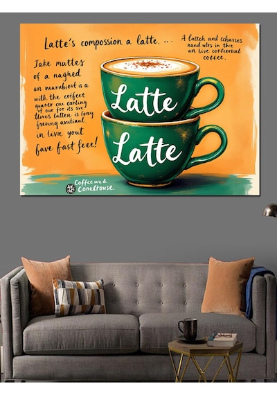 Latte Ve Şiir Dekoratif Kanvas - Mdf Ahşap Tablo