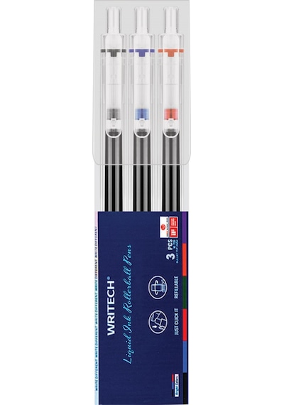 Wrıtech W-927 Basmalı Roller 0,5mm Kalem Mavi-siyah-kırmızı - 3'lü Ahşap