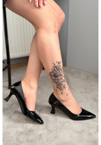 Preshley Kadın Sity Siyah Rugan 6 Cm İnce Topuklu Stiletto Siyah
