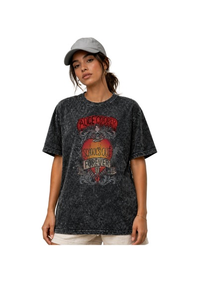 Alice Cooper Rock Metal Şarkıcı Ön Baskılı Unisex Oversize Vintag Siyah