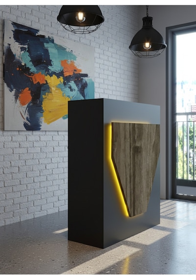 Resital Ledli Karşılama Bankosu G-90 Cm Ofis Kasa Resepsiyon Masası Banko-001-4-2