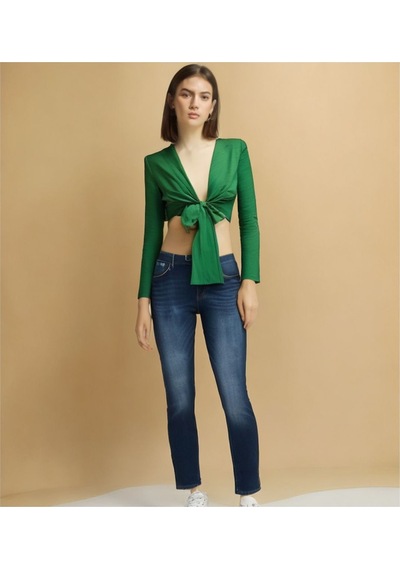 Fashion Cocktail Saten Önden Bağlamalı Dekolte Sexy Gece Kokteyl Kombin Uzun Kol Krop Bluz Yeşil Fashion Cocktail Saten Önden Bağlamalı Dekolte Sexy Gece Kokteyl Kombin Uzun Kol Krop Bluz Yeşil