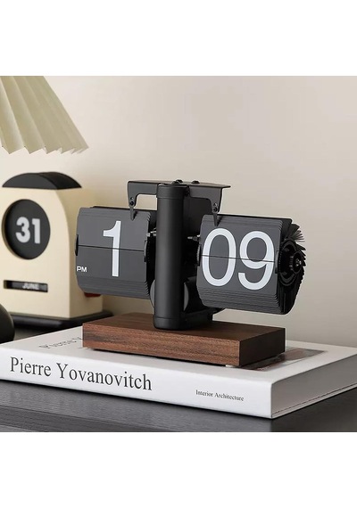 Tr Retro Yapraklı Masa Saati Ahşap Tabanlı Sessiz Mekanizmalı Flip Clock Ev Ofis Kafe Dekoratif Saat Syh