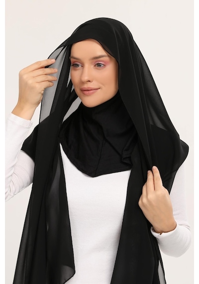 Altobeh Hazır Lüks Pratik Hijablı Şifon Şal Siyah