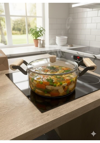Qerhome Chef Prime Borosilikat Cam Tencere 2500 Ml Şeffaf