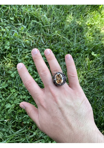 Takılingo 925 Ayar Gümüş Zirkon Taşlı Ayyıldız İşlemeli Usta İsi Erkek Yüzük Gümüş