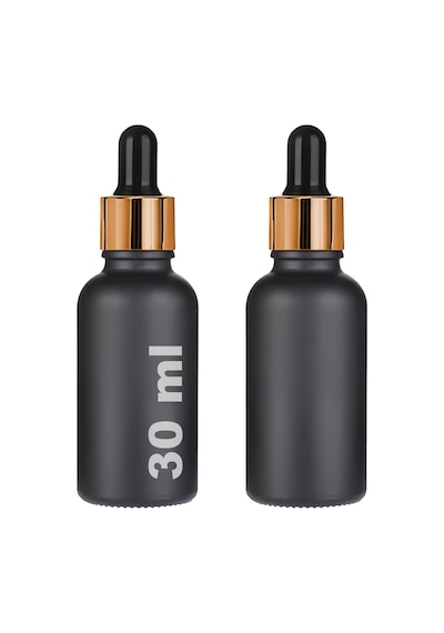 30 Ml Mat Siyah Cam Damlalıklı Serum Şişesi 30 Cc Renkli Metal Kapaklı Dropper Cam Şişe 2 Adet Gold Yüzük / Si