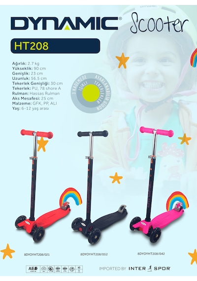 Dynamic Ht208 Yeni Nesil Işıklı Üç Tekerlekli Scooter