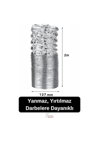 Alüminyum Kopmaz Yırtılmaz Ankastre Baca Aspiratör Davlumbaz Şofben Havalandırma Borusu 2 Mt 12 Standart