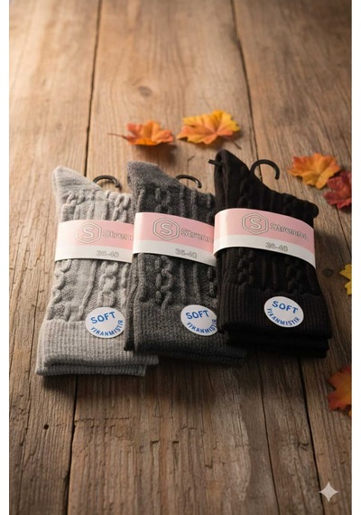 Kadın Lambswool Yün Çorap 3'lü Asorti Setler 36-40 Set 4