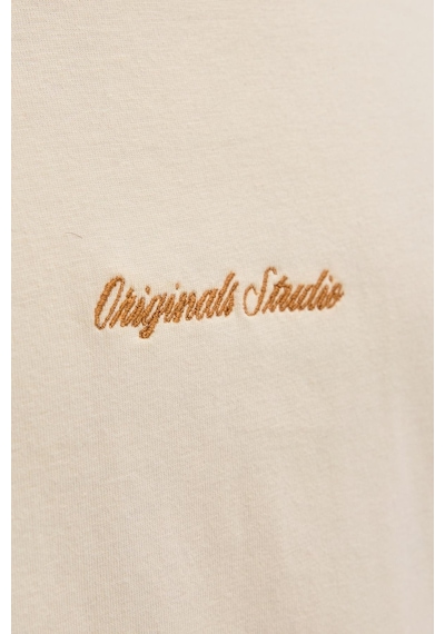Jack & Jones Erkek Jornorrebro Emb Tee Ss Crew Neck Nakışlı Tişört Krem