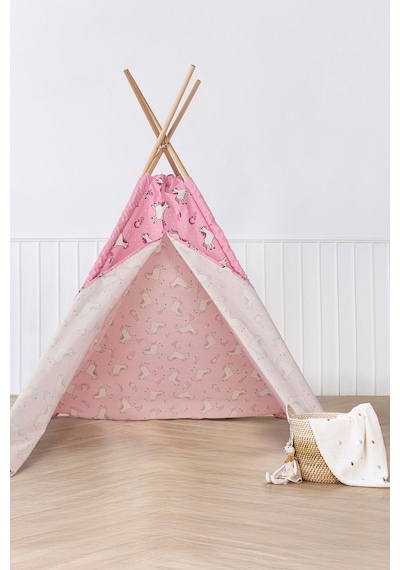 Çocuk Oyun Çadırı Ahşap Direkli Geniş Oyun Evi 150x150x200 Cm Pembe