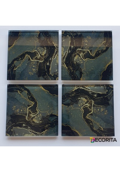 Decorita Cam Bardak Altlığı 4'lü Takım Kahverengi Simli 10 CM x 10 CM Kahverengi