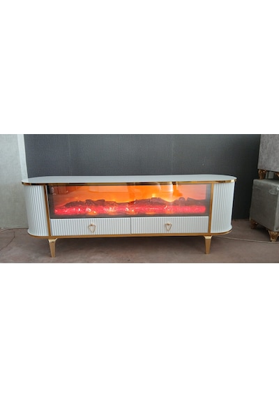 Bluetoothlu Şömineli Tv Ünitesi 170x65x38 Ahşap - Beyaz Bluetoothlu Şömineli Tv Ünitesi 170x65x38 Ahşap - Beyaz