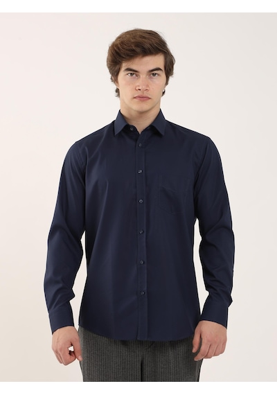 Dufy Lacivert Erkek Regular Fit  Uzun Kol Gömlek - 92838 Lacivert