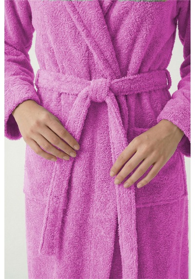 %100 Pamuklu Unisex Bornoz Şalyaka Cepli Büyük Beden 3xl 4xl Erkek Kadın Bornoz Gül Kurusu