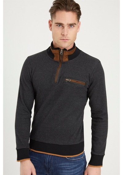1039 Dewberry Erkek Sweatshırt-siyah-gri Siyah-gri
