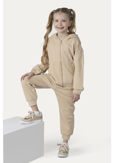 Unisex Çocuk Fermuarlı Bej Sweatshirt Çok Renkli