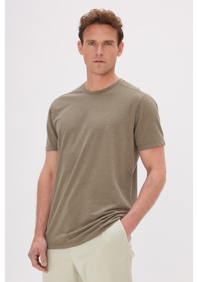 AC&Co / Altınyıldız Classics  Erkek Hakı Slim Fit Dar Kesim Pamuklu Bisiklet Yaka Tişört Haki