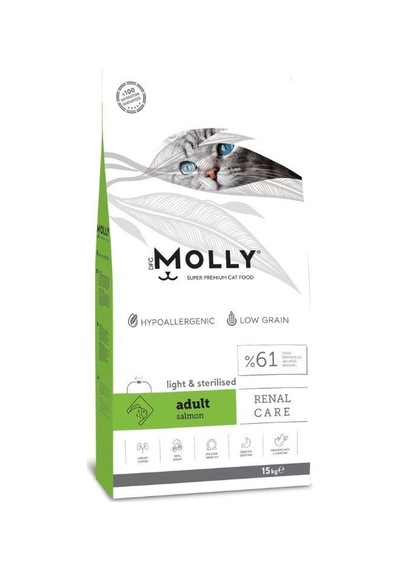 Molly Düşük Tahıllı Hypoallergenic Somonlu Light Kısırlaştırılmış Yetişkin Kedi Maması 15 Kg