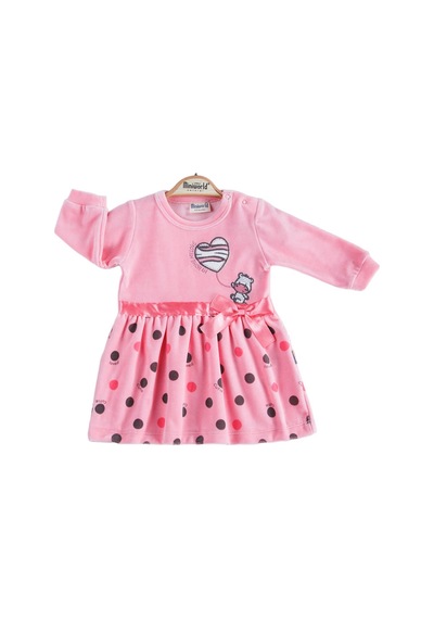 Dear Enika Miniworld Kız Bebek Kurdele Detaylı Pembe Kadife Elbise 16428 001